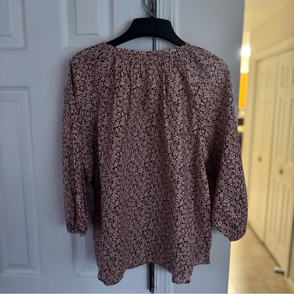Time and Tru Women's XL Blouse NWT Red Floral Cotton Button Front 3/4 Sleeve Top - Picture 9 of 13